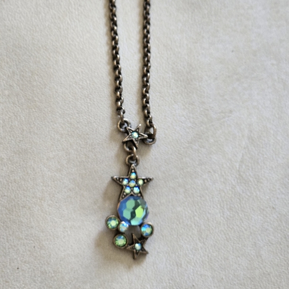 Kirks Folly Necklace Crystals Star Multicolor Dangly Sparkly Statement Blue Fest - Picture 1 of 12